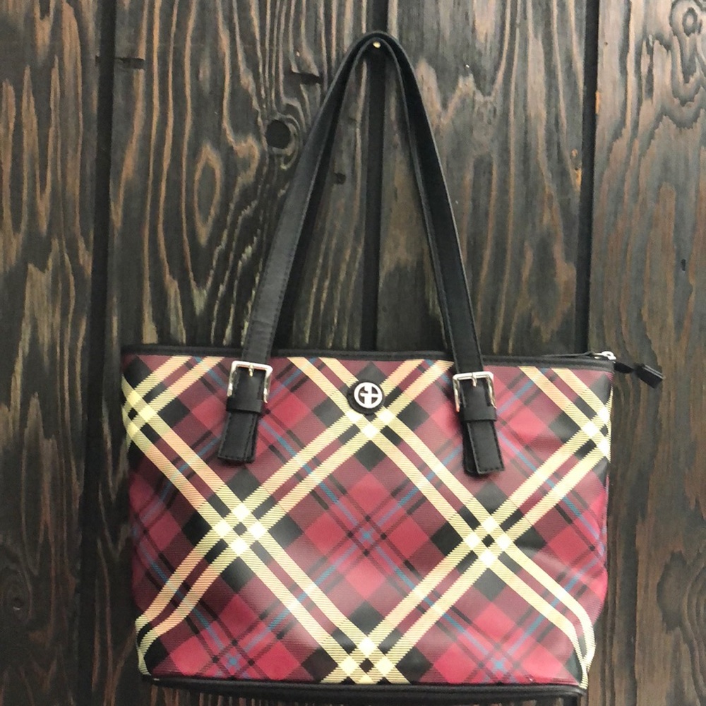 GIANI BERNINI MAROON PLAID TOTE